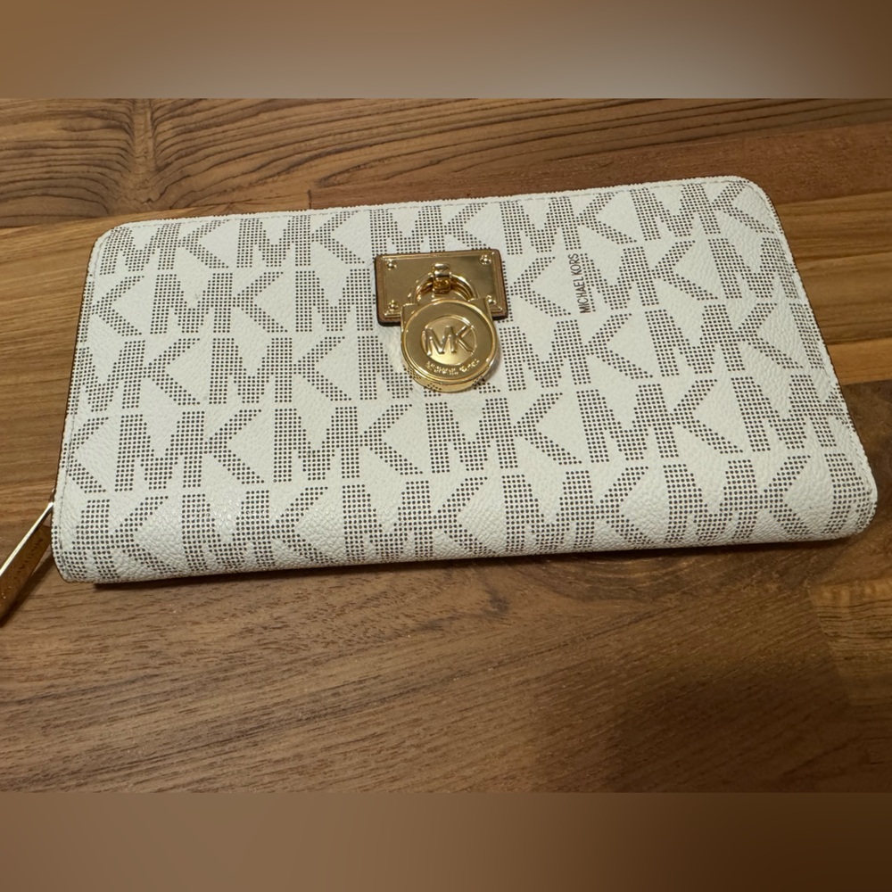 Michael Kors Cream and Gold Logo Clutch
